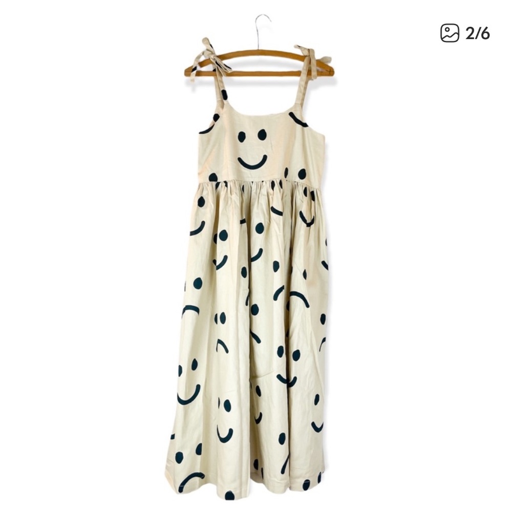 Lazy Oaf Cream Smiley Midi Dress - Picture 2 of 3